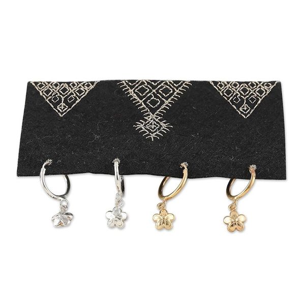 Alternate image for Set of 2 Floral Gold-Plated and Sterling Silver Earrings Spring Hoops