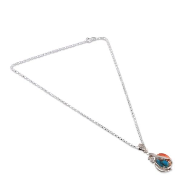 Alternate image for High-Polished Leafy Composite Turquoise Pendant Necklace Natures Elegance