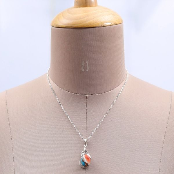 Alternate image for High-Polished Leafy Composite Turquoise Pendant Necklace Natures Elegance