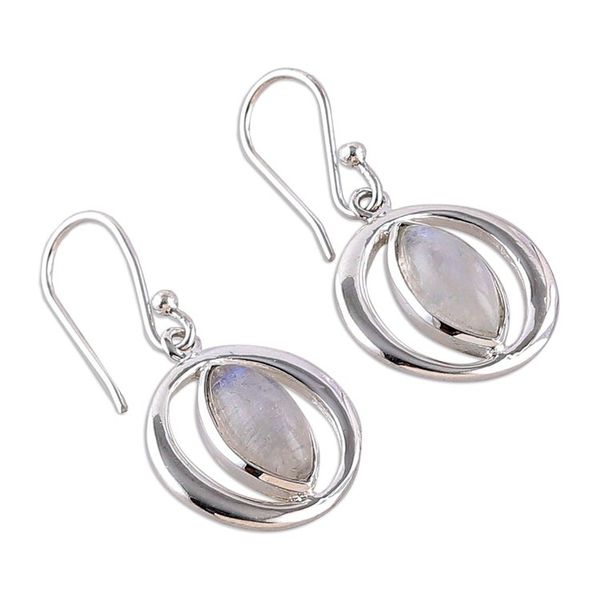 Alternate image for Sterling Silver and Rainbow Moonstone Orb Dangle Earrings Captured Mist