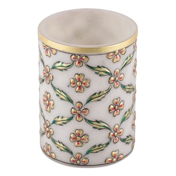 Alternate image for Floral Mesh-Patterned Marble Pend Holder in Green and Golden Blooming Mesh