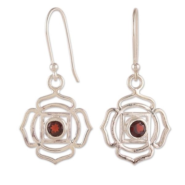 Alternate image for Root Chakra-Shaped Natural Garnet Dangle Earrings from India Scarlet Chakra