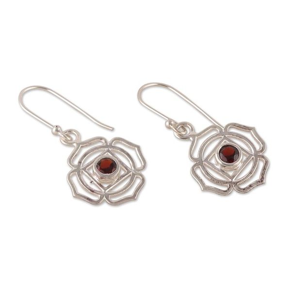Alternate image for Root Chakra-Shaped Natural Garnet Dangle Earrings from India Scarlet Chakra