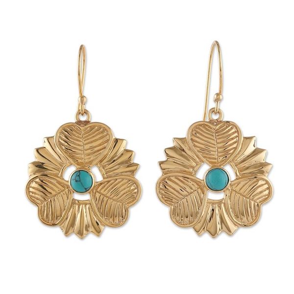 Alternate image for Heart and Flower-Themed Recon Turquoise Dangle Earrings Crowns of Calm