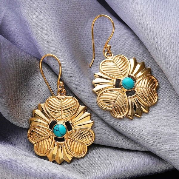 Alternate image for Heart and Flower-Themed Recon Turquoise Dangle Earrings Crowns of Calm