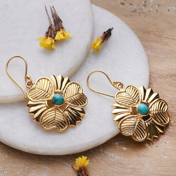 Alternate image for Heart and Flower-Themed Recon Turquoise Dangle Earrings Crowns of Calm