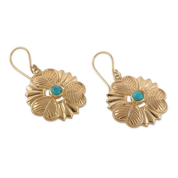 Alternate image for Heart and Flower-Themed Recon Turquoise Dangle Earrings Crowns of Calm