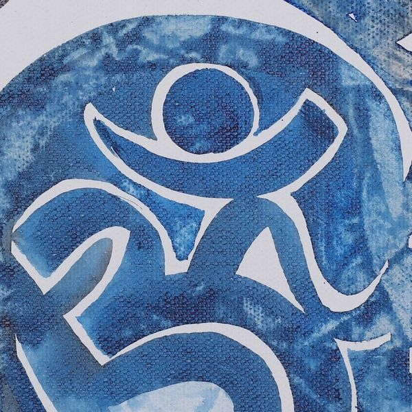 Alternate image for Signed Expressionist Spiritual Blue and Red Acrylic Painting Rudra Avtar