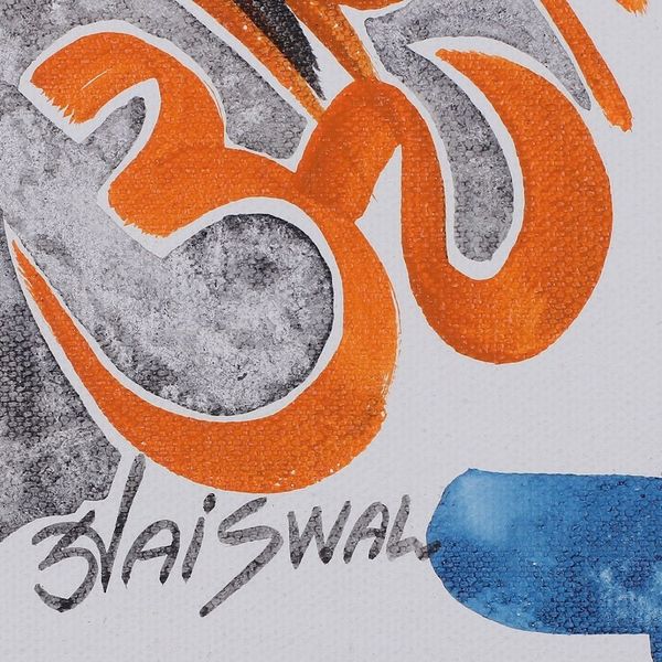 Alternate image for Signed Expressionist Spiritual Blue and Red Acrylic Painting Rudra Avtar