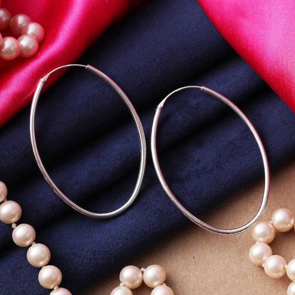 Modern Minimalist Polished Sterling Silver Hoop Earrings 'Minimalist Loop'