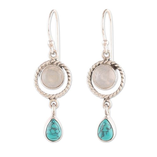 Alternate image for Classic Rainbow Moonstone and Calcite Dangle Earrings Harmonious Appeal