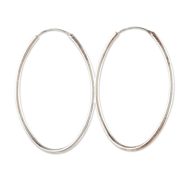 Alternate image for Modern Minimalist Polished Sterling Silver Hoop Earrings Minimalist Loop