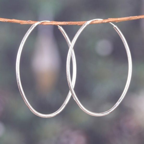 Alternate image for Modern Minimalist Polished Sterling Silver Hoop Earrings Minimalist Loop