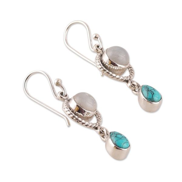 Alternate image for Classic Rainbow Moonstone and Calcite Dangle Earrings Harmonious Appeal