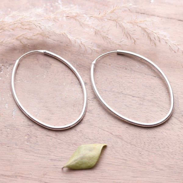Alternate image for Modern Minimalist Polished Sterling Silver Hoop Earrings Minimalist Loop