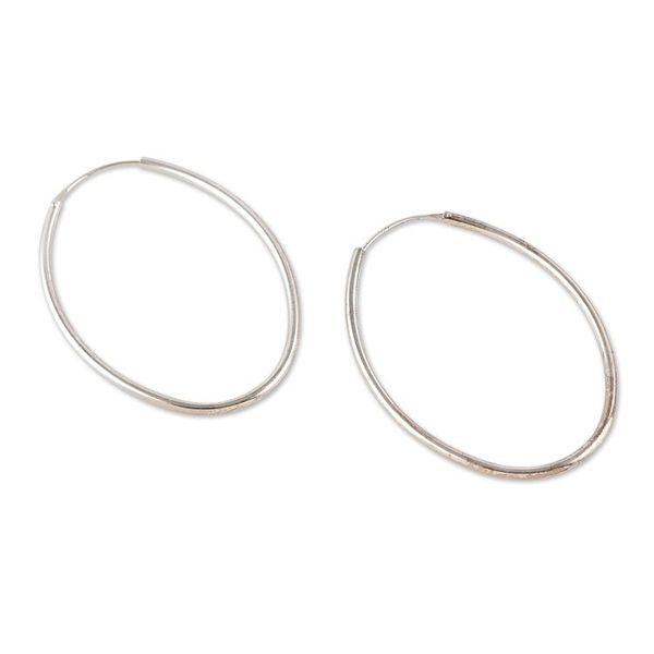 Alternate image for Modern Minimalist Polished Sterling Silver Hoop Earrings Minimalist Loop