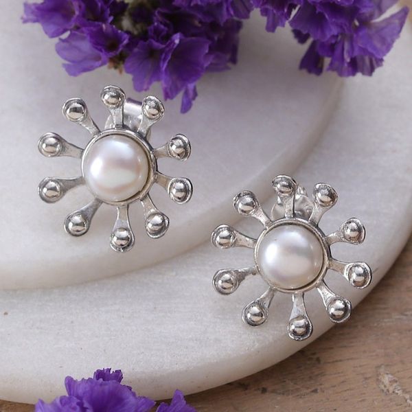 Alternate image for Star-Shaped Cream Cultured Pearl Button Earrings from India Ocean Celebrity
