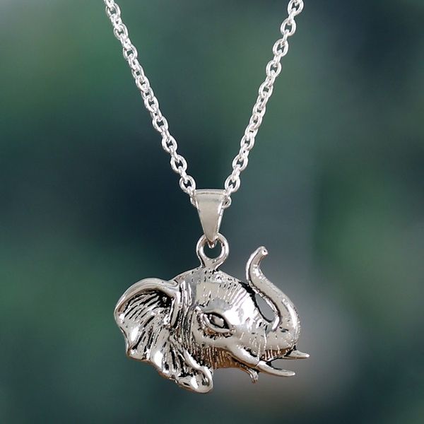 Alternate image for Classic Elephant-Shaped Sterling Silver Pendant Necklace Elephant Divinity