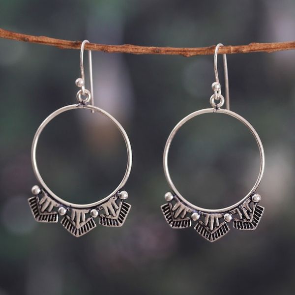 Alternate image for Polished and Oxidized Sterling Silver Dangle Earrings Magical Pyramids