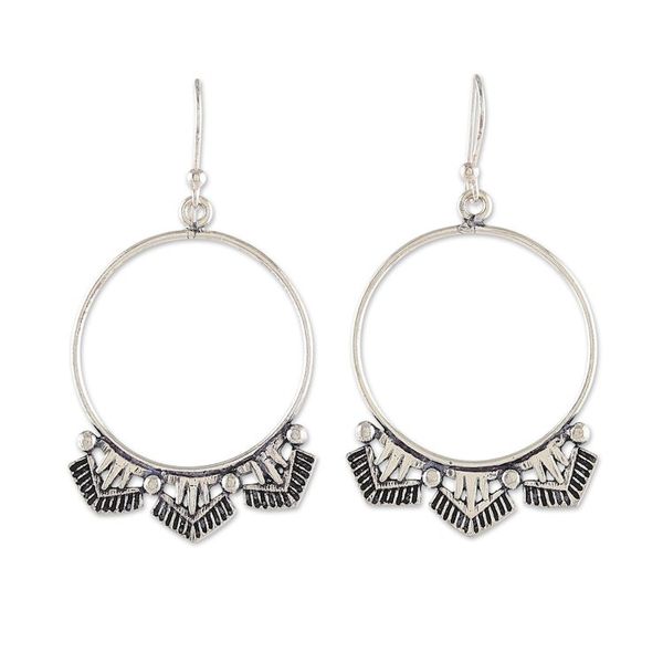 Alternate image for Polished and Oxidized Sterling Silver Dangle Earrings Magical Pyramids