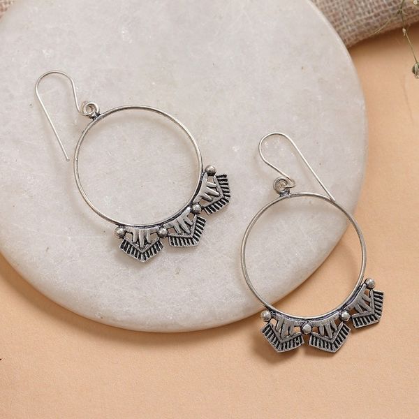 Alternate image for Polished and Oxidized Sterling Silver Dangle Earrings Magical Pyramids