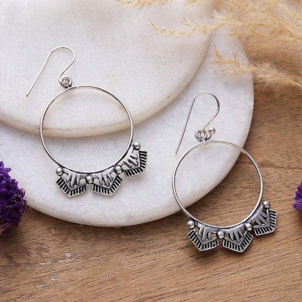 Alternate image for Polished and Oxidized Sterling Silver Dangle Earrings Magical Pyramids