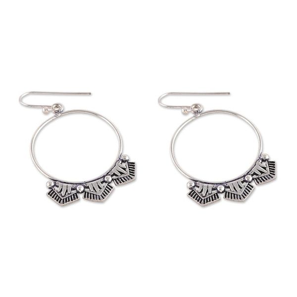 Alternate image for Polished and Oxidized Sterling Silver Dangle Earrings Magical Pyramids