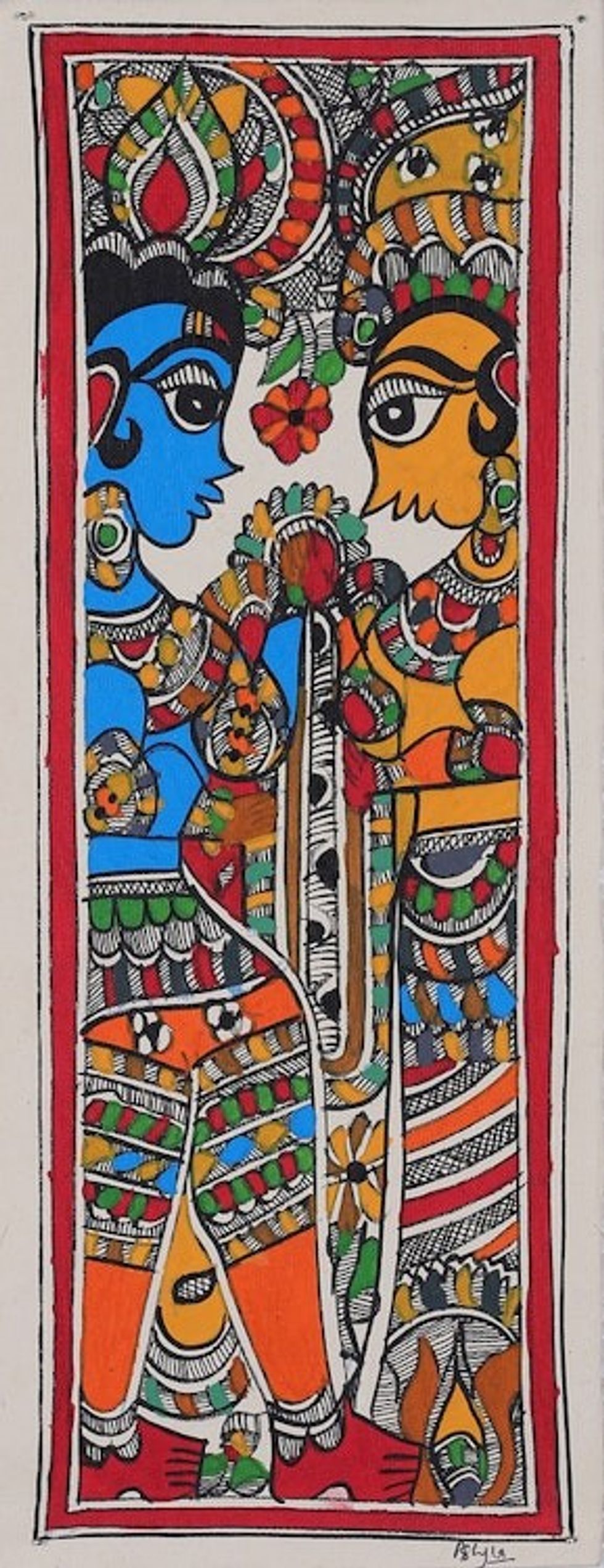 Madhubani Painting of Hindu Gods Ram Sita on Wedding Day 'Ram Sita Vivah Wedding'