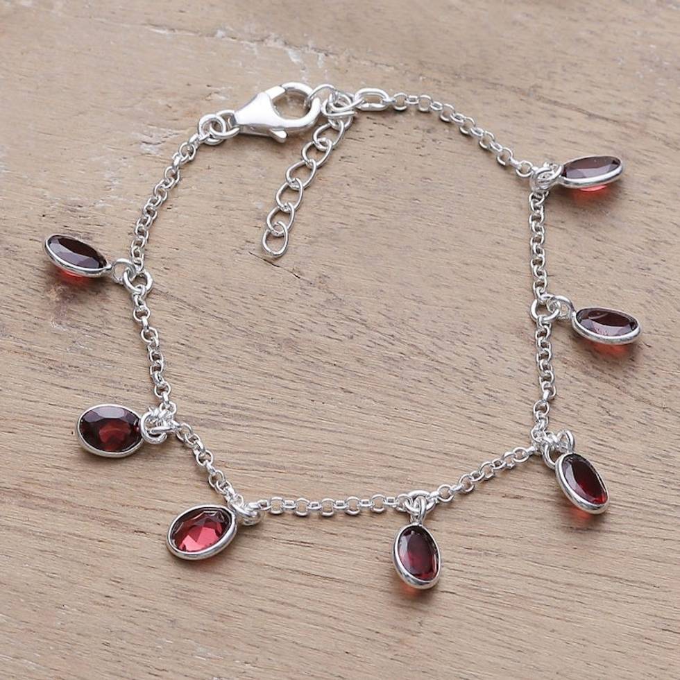 Sterling Silver Charm Bracelet with 7-Carat Garnet Jewels 'Dancing Devotion'