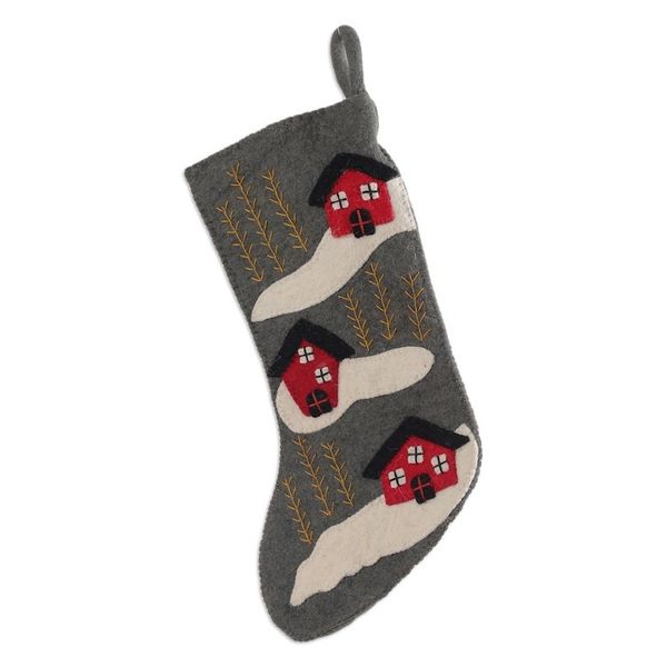 Alternate image for Whimsical Applique Wool Felt Christmas Stocking in Grey Homey Season