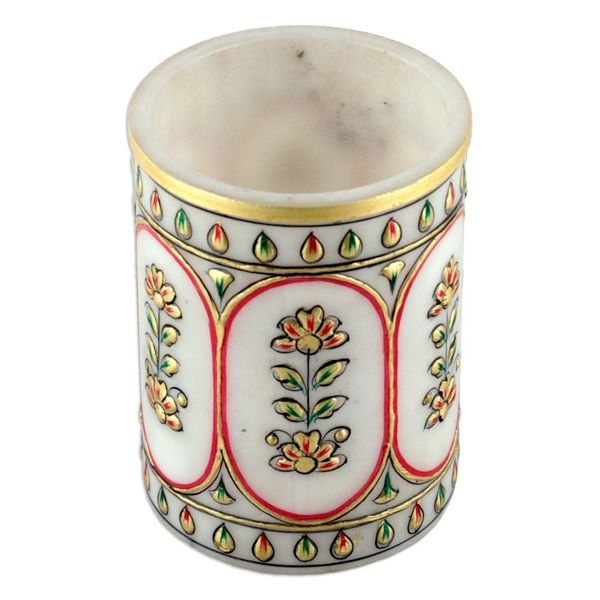 Alternate image for Traditional Floral Golden and Red Marble Pen Holder Palatial Windows