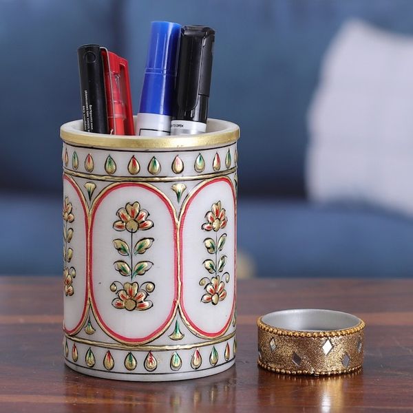 Alternate image for Traditional Floral Golden and Red Marble Pen Holder Palatial Windows