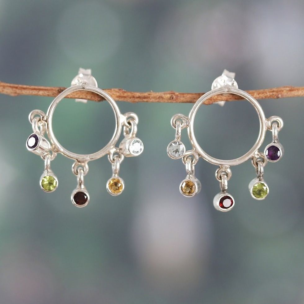 One-Carat Multi-Gemstone Dangle Earrings with Round Jewels 'Harmonious Sweets'