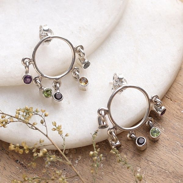 Alternate image for One-Carat Multi-Gemstone Dangle Earrings with Round Jewels Harmonious Sweets