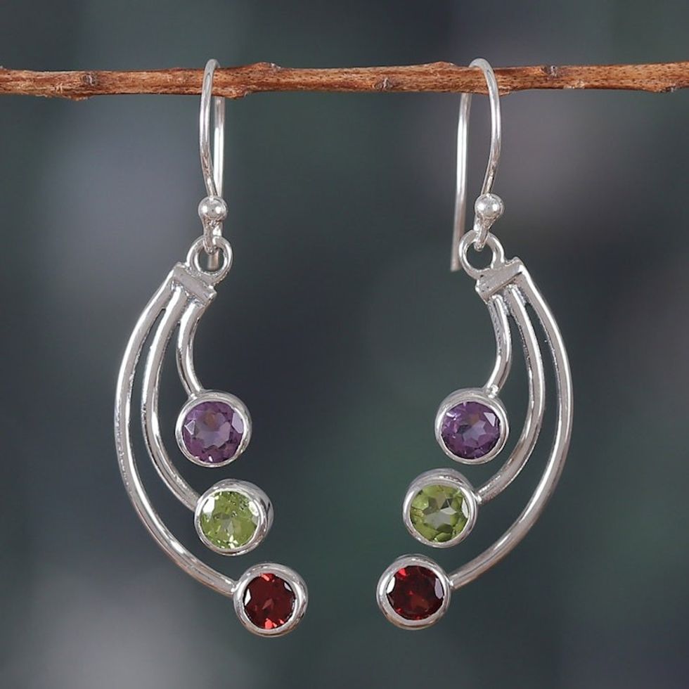Modern Three-Carat Faceted Mutil-Gemstone Dangle Earrings 'Mystic Scepters'