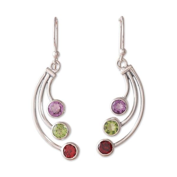 Alternate image for Modern Three-Carat Faceted Mutil-Gemstone Dangle Earrings Mystic Scepters