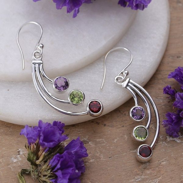 Alternate image for Modern Three-Carat Faceted Mutil-Gemstone Dangle Earrings Mystic Scepters