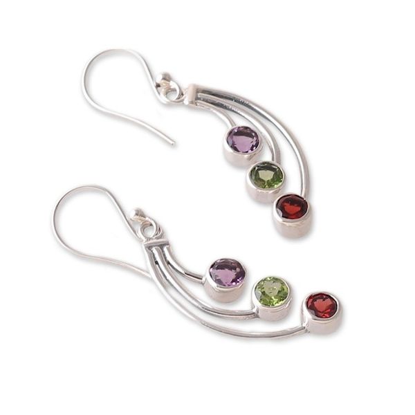 Alternate image for Modern Three-Carat Faceted Mutil-Gemstone Dangle Earrings Mystic Scepters