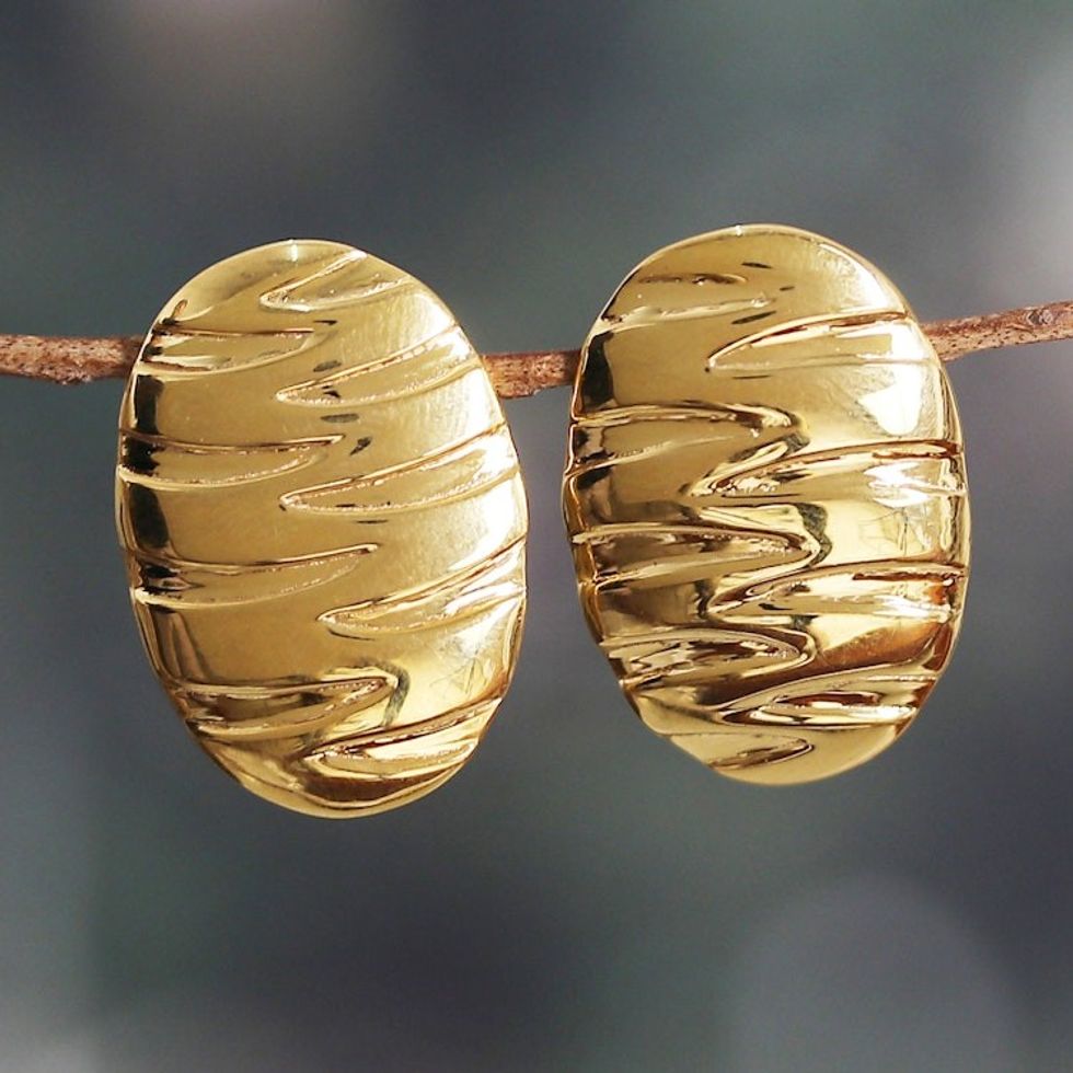 High-Polished Ellipse-Shaped Brass Drop Earrings 'Ellipse Beauty'