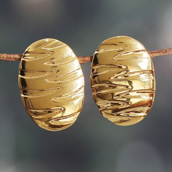 Alternate image for High-Polished Ellipse-Shaped Brass Drop Earrings Ellipse Beauty