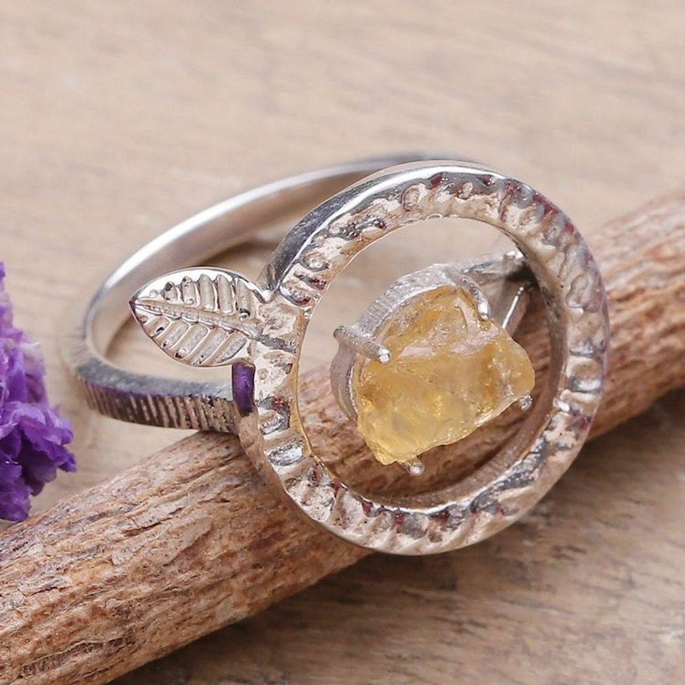 Sterling Silver and Freeform Citrine Cocktail Ring 'Center of Joy'