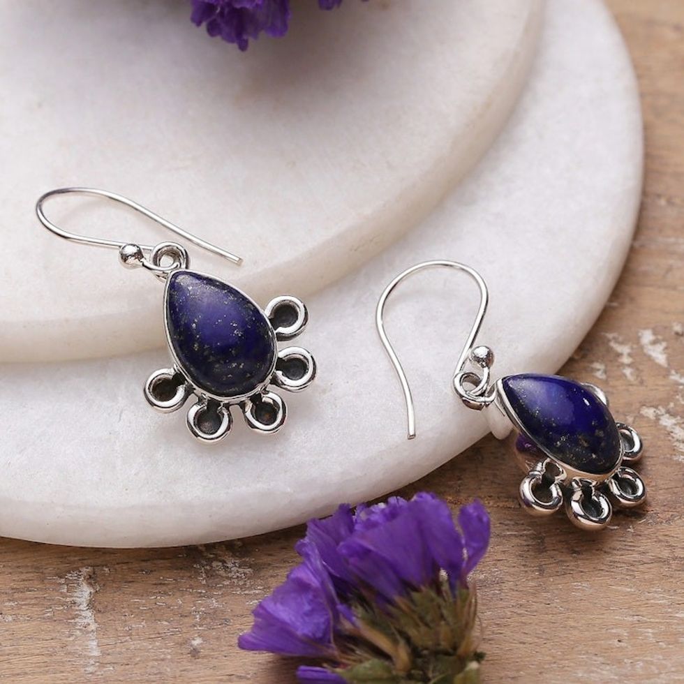 Sterling Silver Dangle Earrings with Lapis Lazuli Stones 'Royal Magnetism'