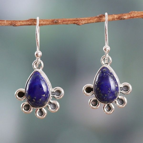 Alternate image for Sterling Silver Dangle Earrings with Lapis Lazuli Stones Royal Magnetism