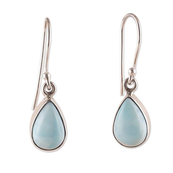 Alternate image for High-Polished Teardrop Natural Larimar Dangle Earrings Heaven Droplets