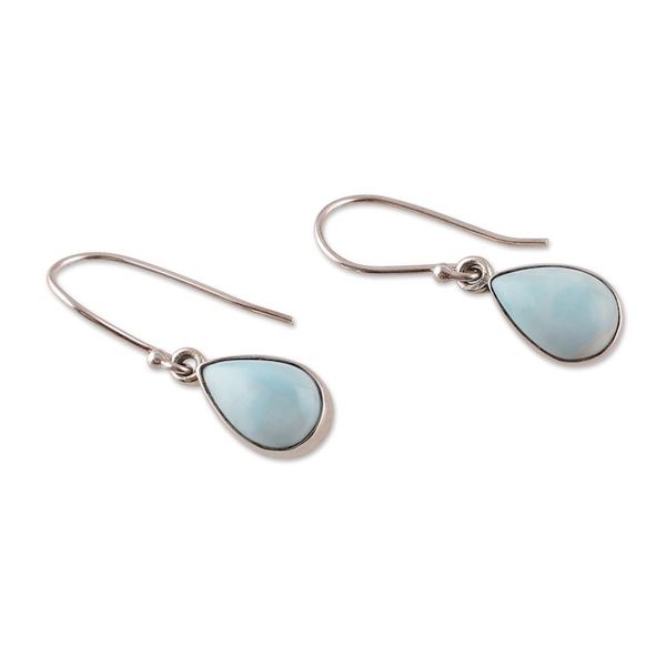 Alternate image for High-Polished Teardrop Natural Larimar Dangle Earrings Heaven Droplets