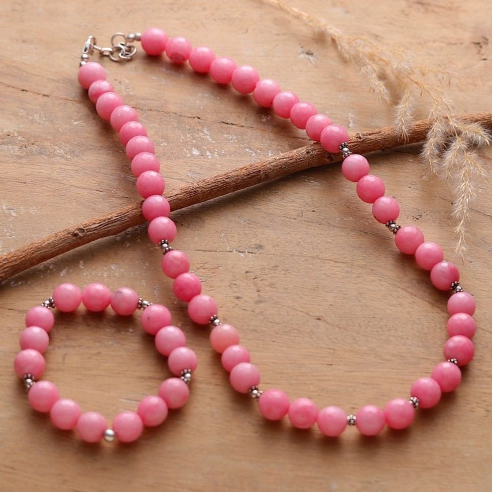 Pink Agate Beaded Necklace and Bracelet Jewelry Set 'Beads of Empathy'