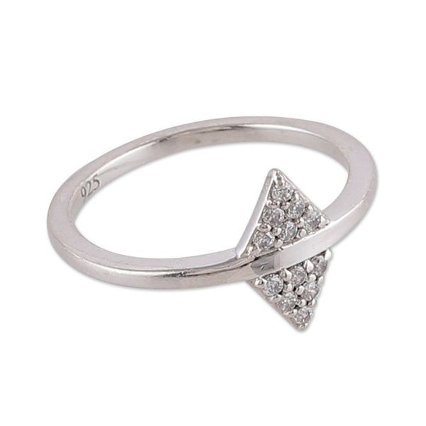 Alternate image for High-Polished Diamond-Shaped Cubic Zirconia Band Ring Sparkling Memory
