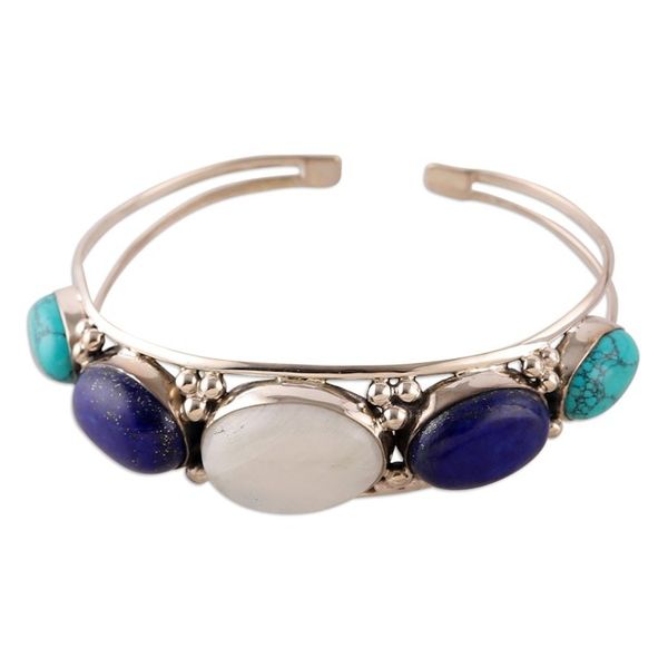 Alternate image for Calcite Lapis Lazuli and Rainbow Moonstone Cuff Bracelet Imperial Allure