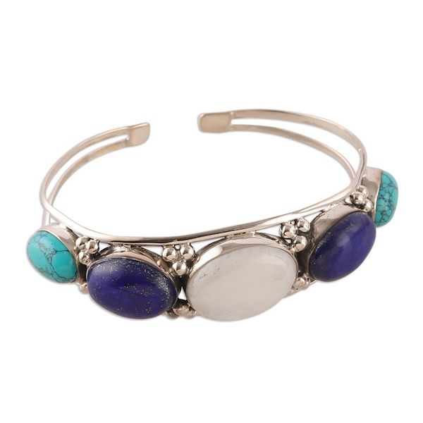 Alternate image for Calcite Lapis Lazuli and Rainbow Moonstone Cuff Bracelet Imperial Allure