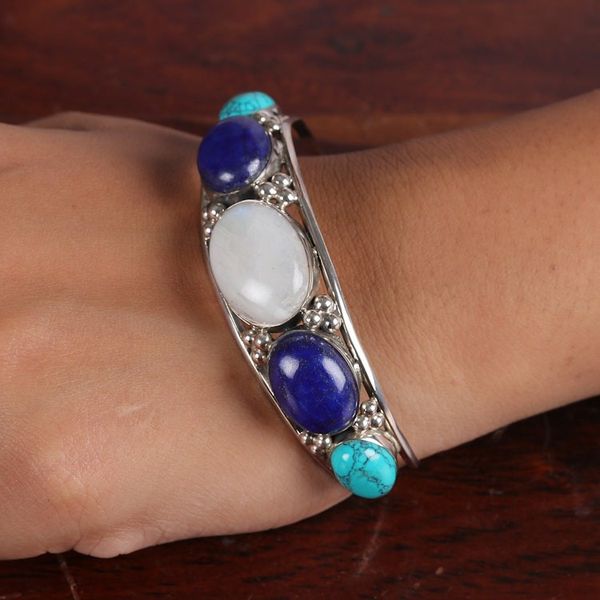 Alternate image for Calcite Lapis Lazuli and Rainbow Moonstone Cuff Bracelet Imperial Allure